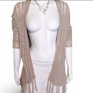 Beige Tan Fringe Hippie Cardigan Size MEDIUM